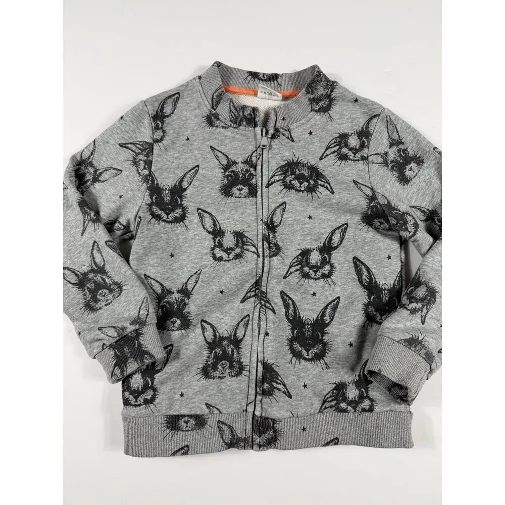 Gold Treasure Bunny Print Zip-Up Sweatshirt Gray Size 6
